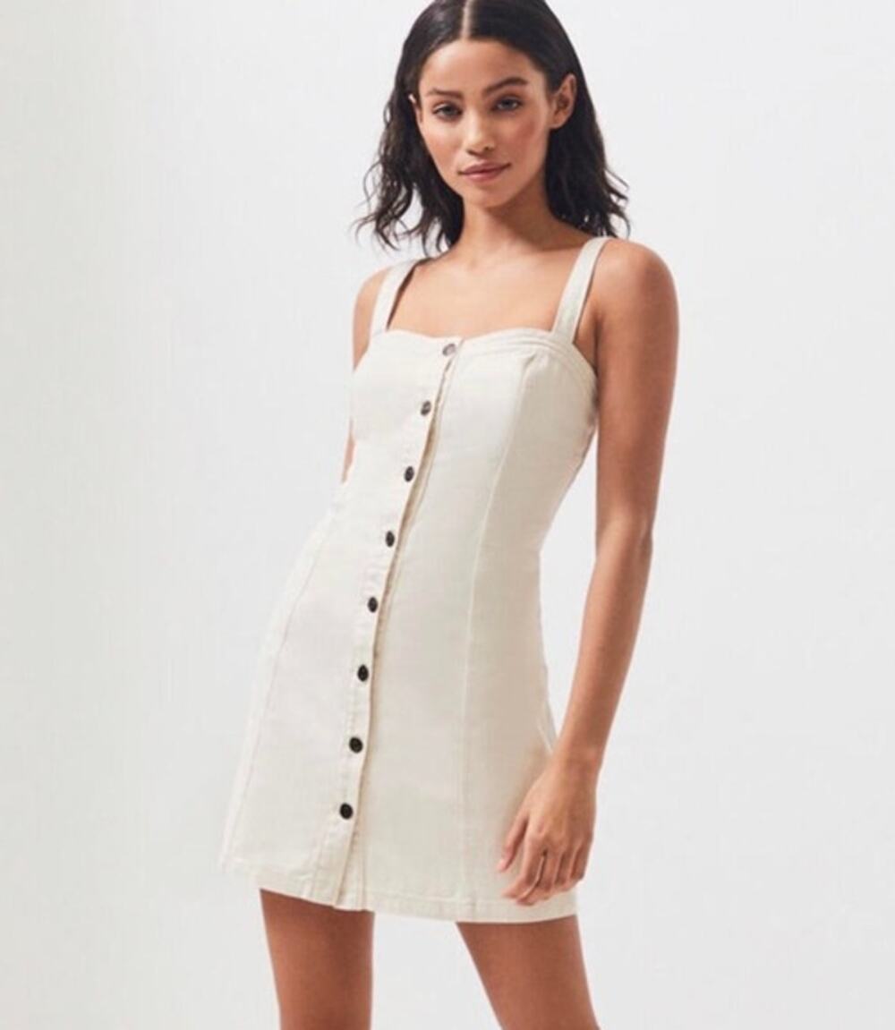 PacSun Ivory Denim Button Front Mini Dress Size Small Y2K